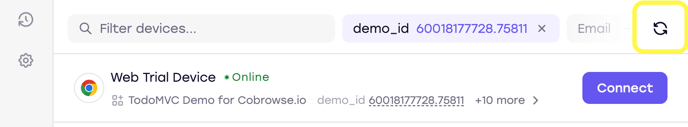 Screenshot highlighting the refresh devices button