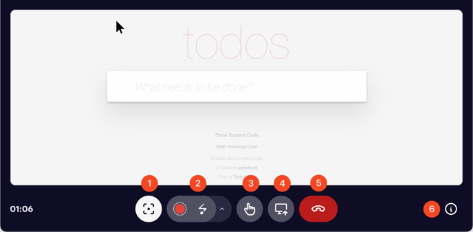 Screenshot of tools available during a session